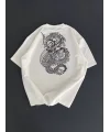 Baskılı Oversize Bisiklet Yaka T-shirt - Beyaz