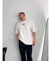Baskılı Oversize Bisiklet Yaka T-shirt - Beyaz