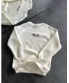Bisiklet Yaka Üç İplik Baskılı Oversize SweatShirt - Beyaz