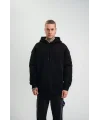 Double Oversize Kapşonlu Nakışlı SweatShirt - Siyah