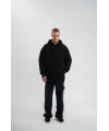Double Oversize Kapşonlu Nakışlı SweatShirt - Siyah