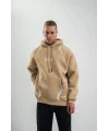 Double Oversize Kapşonlu Şimşek Pano Baskılı SweatShirt - Bej