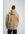 Double Oversize Kapşonlu Şimşek Pano Baskılı SweatShirt - Bej