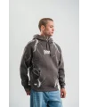 Double Oversize Kapşonlu Şimşek Pano Baskılı SweatShirt - Füme