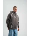 Double Oversize Kapşonlu Şimşek Pano Baskılı SweatShirt - Füme