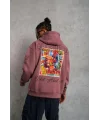 Lushiowear Erkek 3 İplik Pamuklu Kapüşonlu Baskılı Cepli Sweatshirt Hoodie - Gül Kurusu