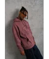 Lushiowear Erkek 3 İplik Pamuklu Kapüşonlu Baskılı Cepli Sweatshirt Hoodie - Gül Kurusu