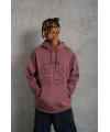 Lushiowear Erkek 3 İplik Pamuklu Kapüşonlu Baskılı Cepli Sweatshirt Hoodie - Gül Kurusu