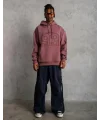 Lushiowear Erkek 3 İplik Pamuklu Kapüşonlu Baskılı Cepli Sweatshirt Hoodie - Gül Kurusu