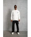 Lushiowear Erkek 98 Baskılı Kapşonlu 3 iplik pamuklu Sweatshirt hoodie - Beyaz