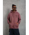 Lushiowear Erkek 3 İplik Pamuklu Kapüşonlu Baskılı Cepli Sweatshirt Hoodie - Gül Kurusu