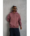 Lushiowear Erkek 3 İplik Pamuklu Kapüşonlu Baskılı Cepli Sweatshirt Hoodie - Gül Kurusu
