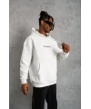 Lushiowear Erkek 3 İplik Pamuklu Kapüşonlu Baskılı Cepli Oversize Sweatshirt Hoodie - Beyaz