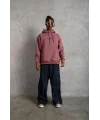 Lushiowear Erkek 3 İplik Pamuklu Kapüşonlu Baskılı Cepli Oversize Sweatshirt Hoodie - Gül Kurusu