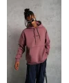 Lushiowear Erkek 3 İplik Pamuklu Kapüşonlu Baskılı Cepli Oversize Sweatshirt Hoodie - Gül Kurusu