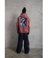 Lushiowear Erkek 3 İplik Pamuklu Kapüşonlu Baskılı Cepli Oversize Sweatshirt Hoodie - Gül Kurusu