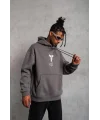 Erkek Baskılı Kapüşonlu Sweat - Gri