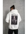 Lushiowear Erkek 3 İplik Pamuklu Kapüşonlu Baskılı Cepli Oversize Sweatshirt Hoodie - Beyaz