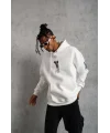 Lushiowear Erkek 3 İplik Pamuklu Kapüşonlu Baskılı Cepli Oversize Sweatshirt Hoodie - Beyaz