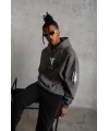 Lushiowear Erkek Baskılı Kapüşonlu 3 iplik pamuklu Hoodie Sweatshirt - Gri