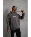 Erkek Baskılı Kapüşonlu ve Kanguru Cepli Sweat- Gri