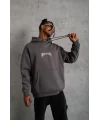 Lushiowear Erkek 3 İplik Pamuklu Kapüşonlu Baskılı Cepli Oversize Sweatshirt Hoodie - Gri