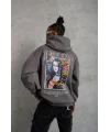 Lushiowear Erkek 3 İplik Pamuklu Kapüşonlu Baskılı Cepli Oversize Sweatshirt Hoodie - Gri
