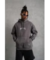Lushiowear Erkek 3 İplik Pamuklu Kapüşonlu Baskılı Cepli Oversize Sweatshirt Hoodie - Gri
