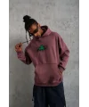 Lushiowear Erkek 3 İplik Pamuklu Kapüşonlu Baskılı Cepli Sweatshirt Hoodie - Gül Kurusu