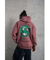 Lushiowear Erkek 3 İplik Pamuklu Kapüşonlu Baskılı Cepli Sweatshirt Hoodie - Gül Kurusu