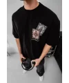 Erkek Baskılı Oversize T-shirt - Siyah
