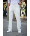 Erkek Cizgili Dokuma Krep Jogger Buggy Pantalon Rahat kalıp - Beyaz