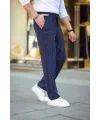 Erkek Cizgili Dokuma Krep Jogger Buggy Pantalon Rahat kalıp - Lacivert