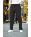Erkek Cizgili Dokuma Krep Jogger Buggy Pantalon Rahat kalıp - Siyah