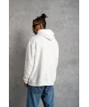 Lushiowear Erkek 3 İplik Pamuklu Kapüşonlu Baskılı Cepli Oversize Sweatshirt Hoodie - Beyaz