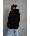 Lushiowear Erkek 3 İplik Pamuklu Kapüşonlu Baskılı Cepli Oversize Sweatshirt Hoodie - Siyah