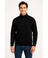 Erkek Dik Yaka Sweatshirt Dik Yaka Yarım Fermuarlı 3 İplik Şardonlu Pamuk Kumaş - Siyah