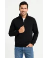 Erkek Dik Yaka Sweatshirt Dik Yaka Yarım Fermuarlı 3 İplik Şardonlu Pamuk Kumaş - Siyah
