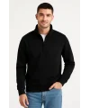Erkek Dik Yaka Sweatshirt Dik Yaka Yarım Fermuarlı 3 İplik Şardonlu Pamuk Kumaş - Siyah