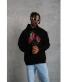 Lushiowear Erkek Kapüşonlu Cepli Box Eldiven Baskılı 3 İplik Sweatshirt Hoodie - Siyah