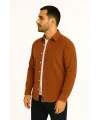 Erkek Fitilli Kadife Cepli Gömlek Oversize Rahat Kalıp - Kahverengi