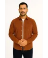 Erkek Fitilli Kadife Cepli Gömlek Oversize Rahat Kalıp - Kahverengi