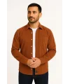 Erkek Fitilli Kadife Cepli Gömlek Oversize Rahat Kalıp - Kahverengi