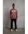 Lushiowear Erkek Güvercin Baskılı Bisiklet Yaka Sweatshirt 3 iplik pamuklu - Gül Kurusu