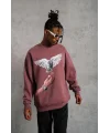 Lushiowear Erkek Güvercin Baskılı Bisiklet Yaka Sweatshirt 3 iplik pamuklu - Gül Kurusu