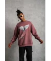 Lushiowear Erkek Güvercin Baskılı Bisiklet Yaka Sweatshirt 3 iplik pamuklu - Gül Kurusu
