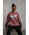 Lushiowear Erkek Güvercin Baskılı Bisiklet Yaka Sweatshirt 3 iplik pamuklu - Gül Kurusu