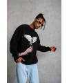 Lushiowear Erkek Güvercin Baskılı 3 iplik Bisiklet Yaka ipamuklu Sweatshirt - Siyah