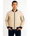 Erkek Bomber Mont Ceket – Fermuarlı, Kapitone İçi Astarlı, Su İtici Kumaş, Regular Fit, Uzun Kollu, Yandan Cepli, Bahar & Kış Rahat Günlük Stil - Bej