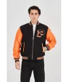 Erkek İçten Elyaf ve Astarlı Kolları Suni Deri Ceket - Turuncu